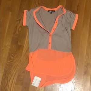 Tan and orange mixed material shirt